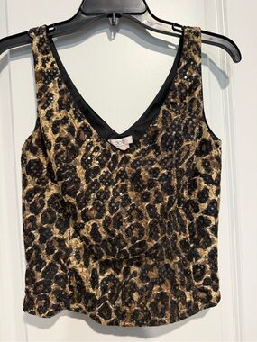 Cache Leopard Sequin V-Neck Bandeau Top - Brown & Black